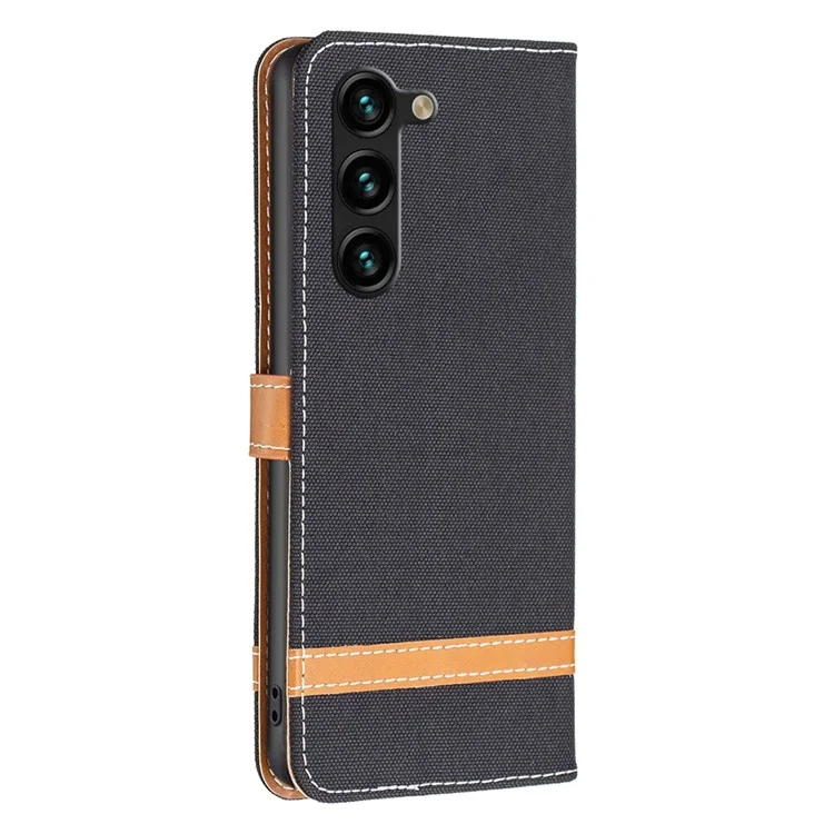 BF Leather Series-2 Для Samsung Galaxy S23 Плюс Джинсы Ткань Текстура Цвет Сплайсинга Телефона Корпус Кожа Кожа - Черный