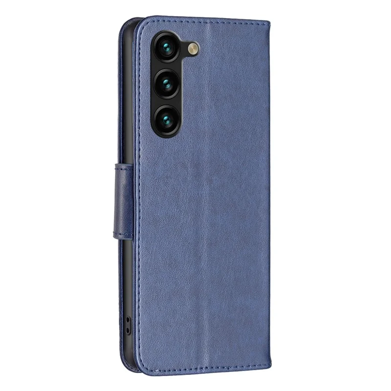 For Samsung Galaxy S23+ Wallet Case Imprinted Butterflies Leather Phone Cover with Strap - Dark Blue