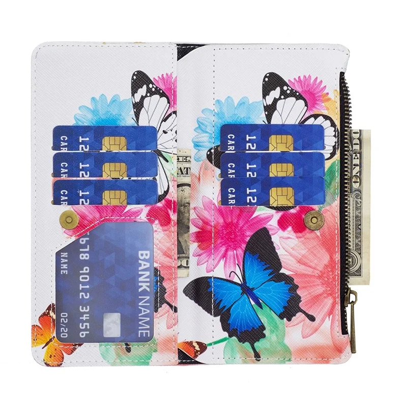 For Samsung Galaxy S23+ Leather Case with Strap Pattern Printing Zipper Wallet Phone Stand Cover - Two Butterflies