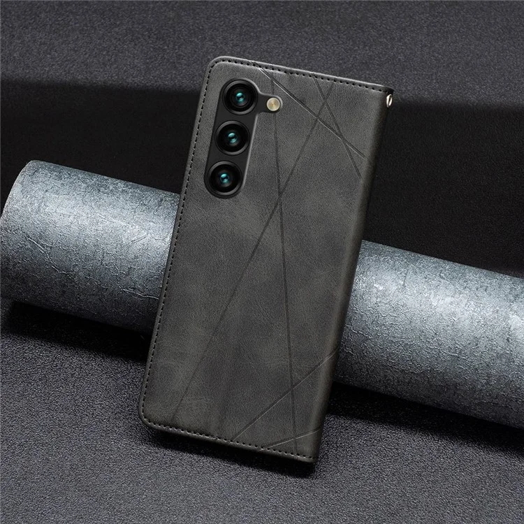 For Samsung Galaxy S23+ Leather Case with Card Holder Imprinting Pattern Phone Stand Cover - Black