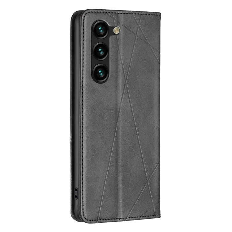 For Samsung Galaxy S23+ Leather Case with Card Holder Imprinting Pattern Phone Stand Cover - Black