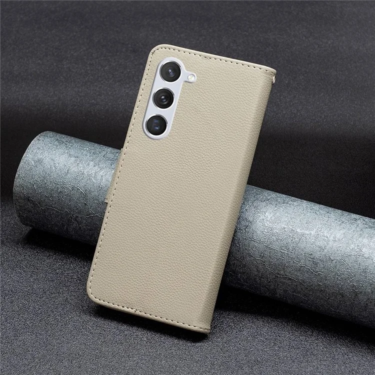 For Samsung Galaxy S23 Wallet Case Litchi Texture Flip Leather Mobile Cover Stand with Strap - Grey