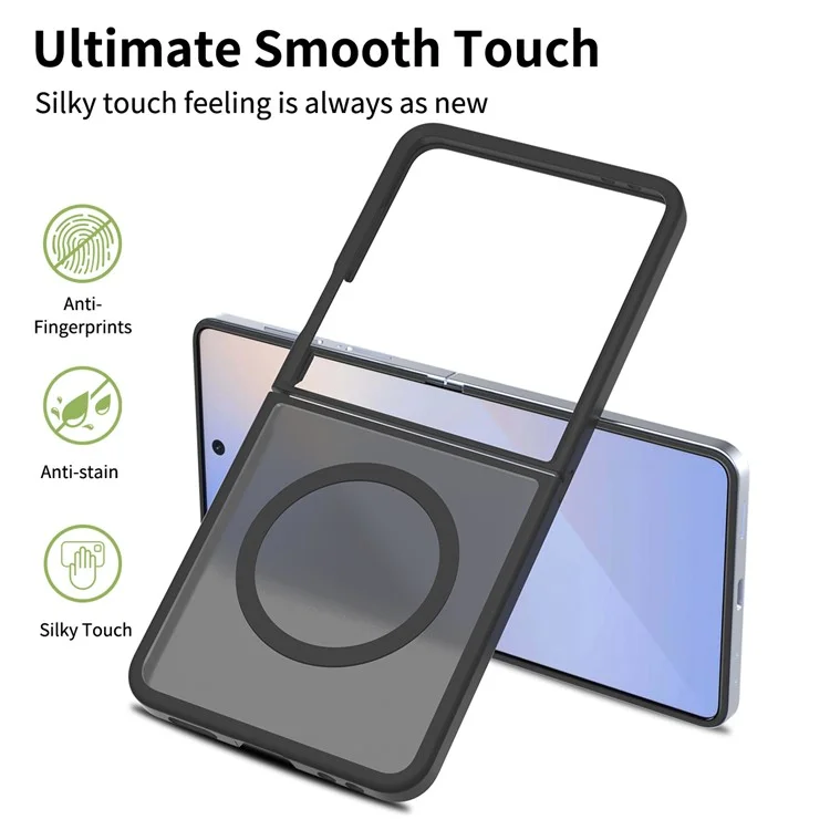 For Samsung Galaxy Z Flip7 5G Case Compatible with MagSafe TPU Frame Acrylic Back Phone Cover Skin Touch - Black