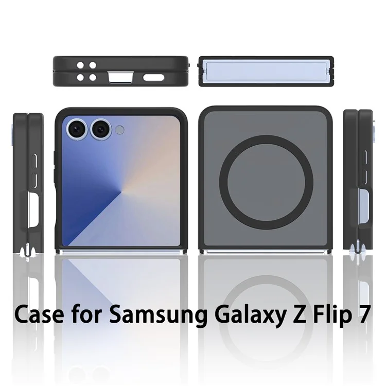 For Samsung Galaxy Z Flip7 5G Case Compatible with MagSafe TPU Frame Acrylic Back Phone Cover Skin Touch - Black