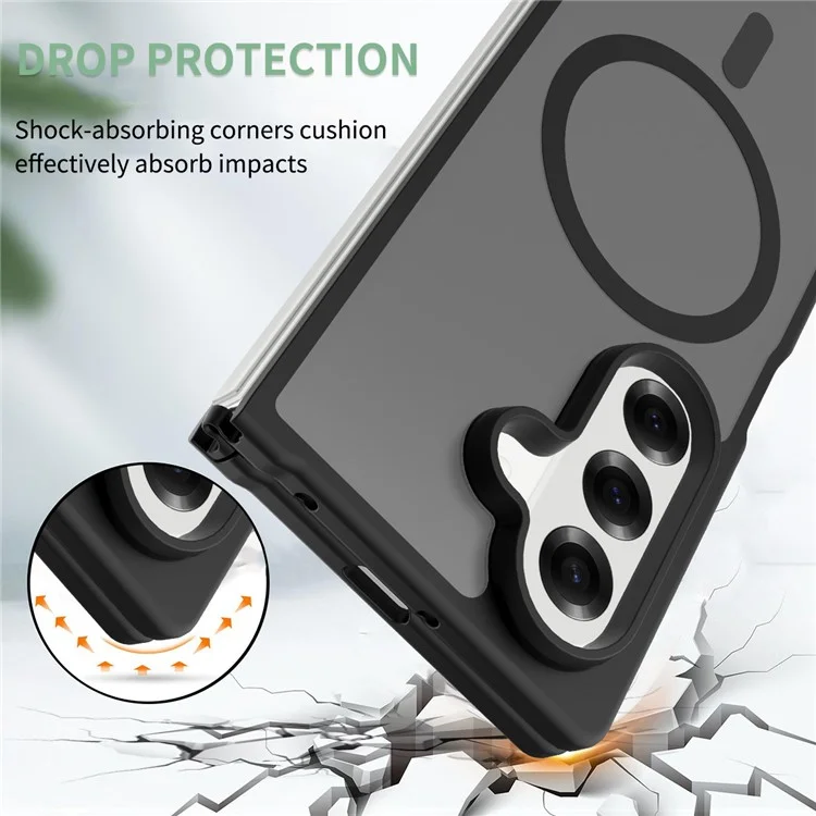 Funda para Samsung Galaxy Z Fold7 5G Compatible con MagSafe, Marco de TPU, Parte Trasera de Acrílico, Cubierta de Teléfono con Efecto Piel Táctil - Negro