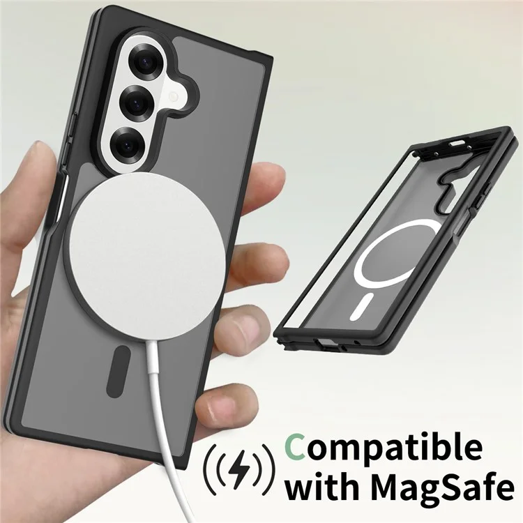 Funda para Samsung Galaxy Z Fold7 5G Compatible con MagSafe, Marco de TPU, Parte Trasera de Acrílico, Cubierta de Teléfono con Efecto Piel Táctil - Negro