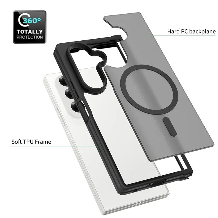 Funda para Samsung Galaxy Z Fold7 5G Compatible con MagSafe, Marco de TPU, Parte Trasera de Acrílico, Cubierta de Teléfono con Efecto Piel Táctil - Negro