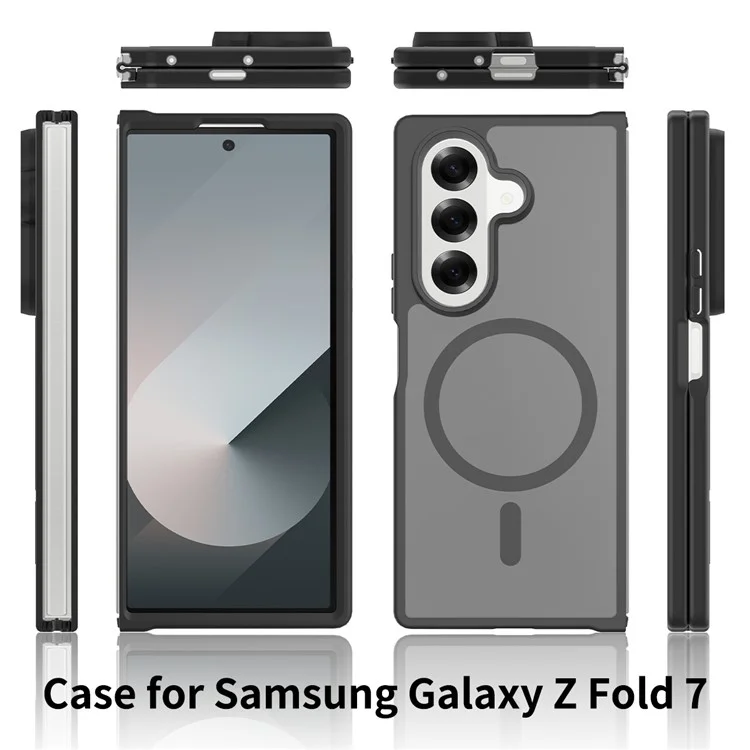 Funda para Samsung Galaxy Z Fold7 5G Compatible con MagSafe, Marco de TPU, Parte Trasera de Acrílico, Cubierta de Teléfono con Efecto Piel Táctil - Negro