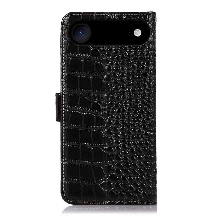 Für iPhone 17 Air Case Lederhülle mit Krokodil-Textur aus echtem Rindsleder Brieftasche - Schwarz