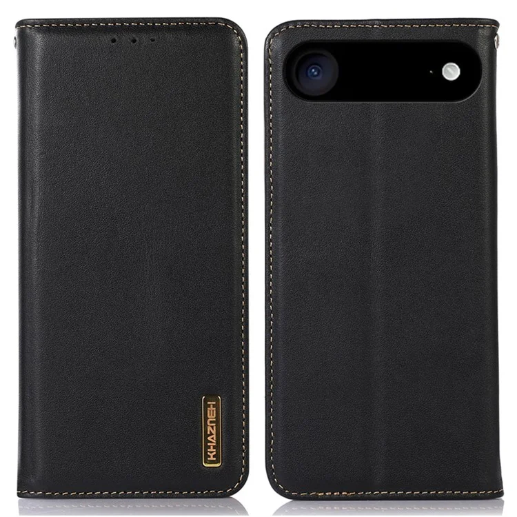 KHAZNEH Hülle mit Geldbörse für iPhone 17 Echt-Leder Narbenleder-Optik - Schwarz