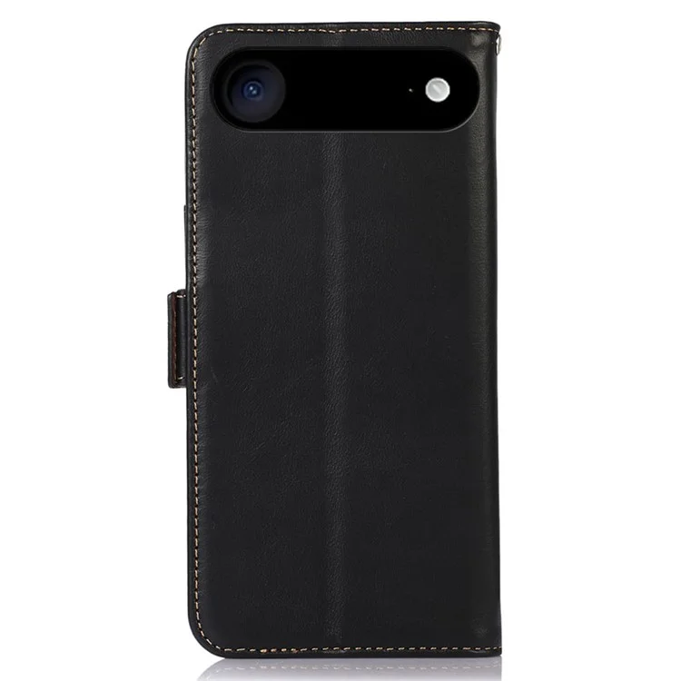 For iPhone 17 Air Case RFID Blocking Genuine Cow Leather Wallet Phone Cover - Black