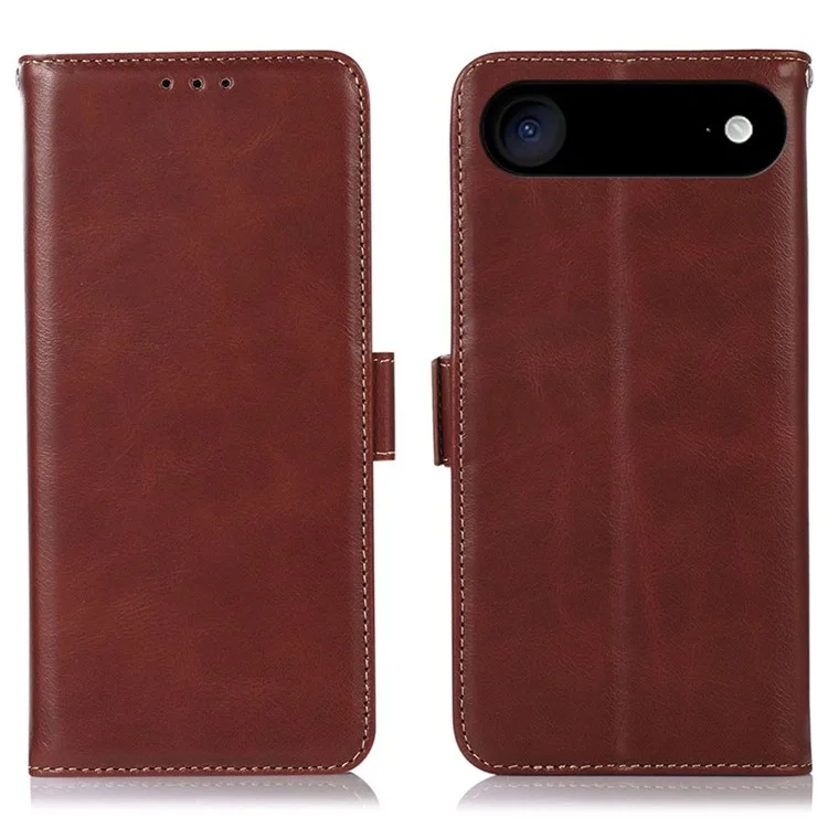 For iPhone 17 Air Case RFID Blocking Genuine Cow Leather Wallet Phone Cover - Brown