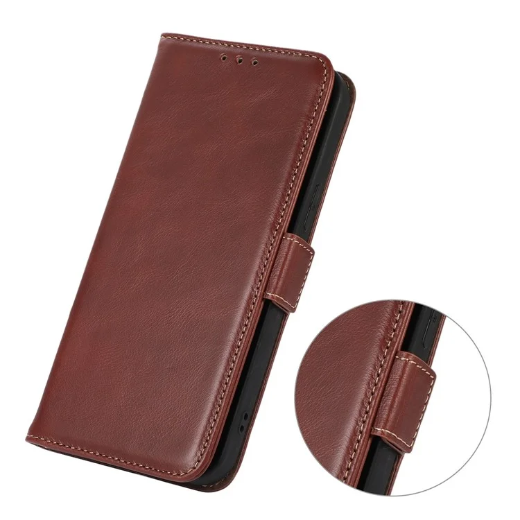 For iPhone 17 Air Case RFID Blocking Genuine Cow Leather Wallet Phone Cover - Brown