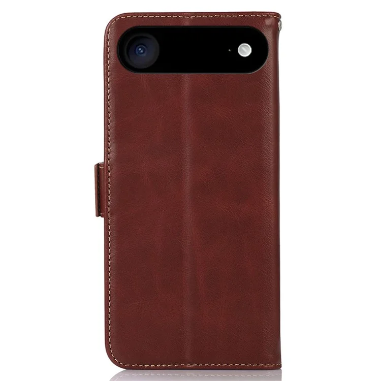 For iPhone 17 Air Case RFID Blocking Genuine Cow Leather Wallet Phone Cover - Brown