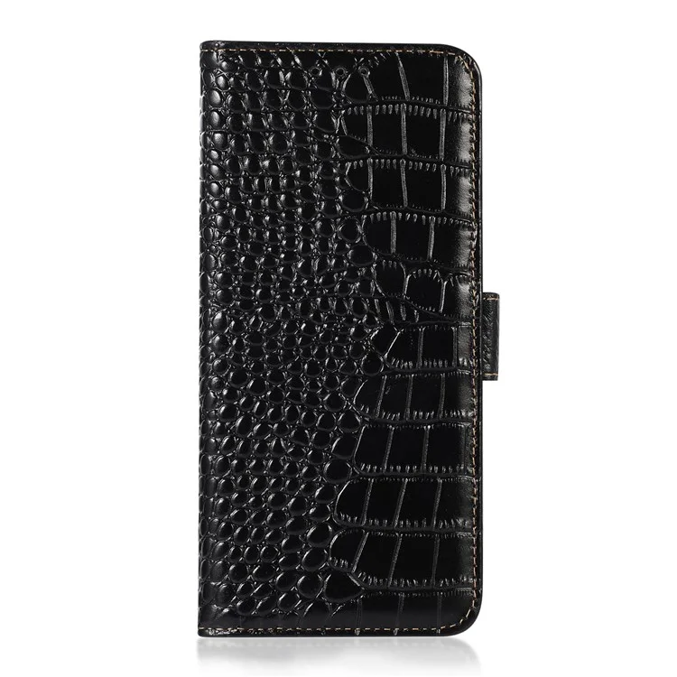 Für iPhone 17 Pro Hülle Krokodilleder-Textur Echtes Rindsleder-Handytasche - Schwarz