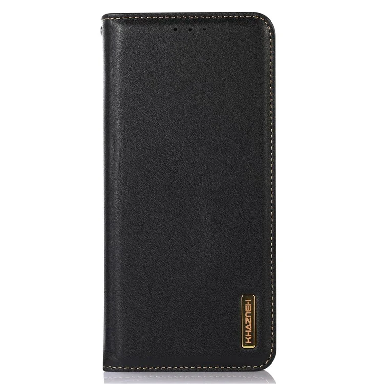 KHAZNEH für iPhone 17 Pro Hülle Geldbörse Echtes Kuhledertasche Handyhülle Nappaleder-Textur - Schwarz