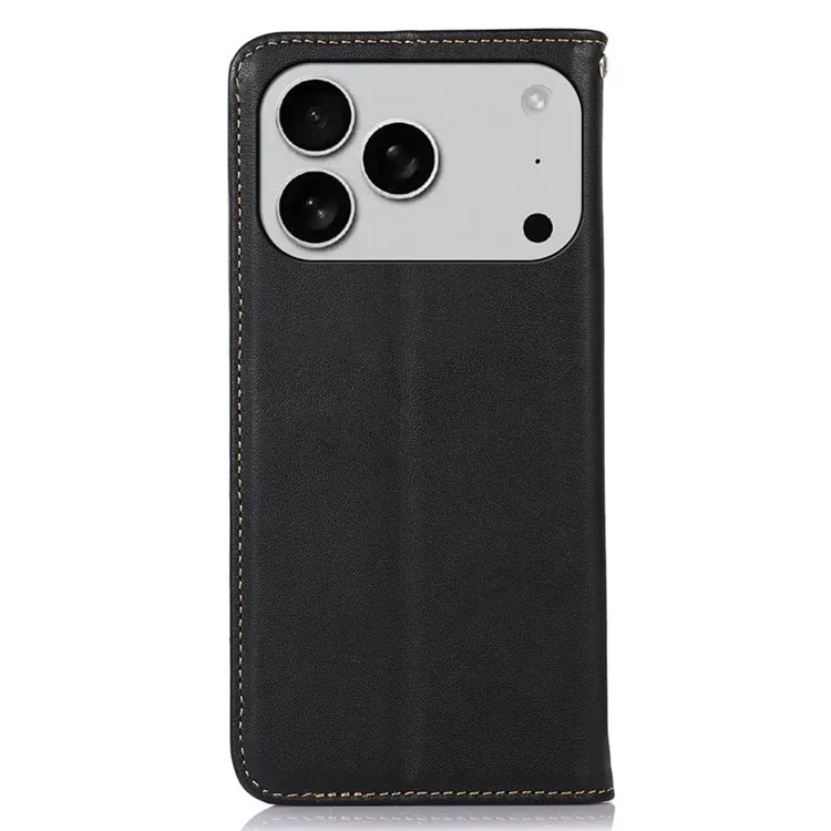 KHAZNEH für iPhone 17 Pro Hülle Geldbörse Echtes Kuhledertasche Handyhülle Nappaleder-Textur - Schwarz