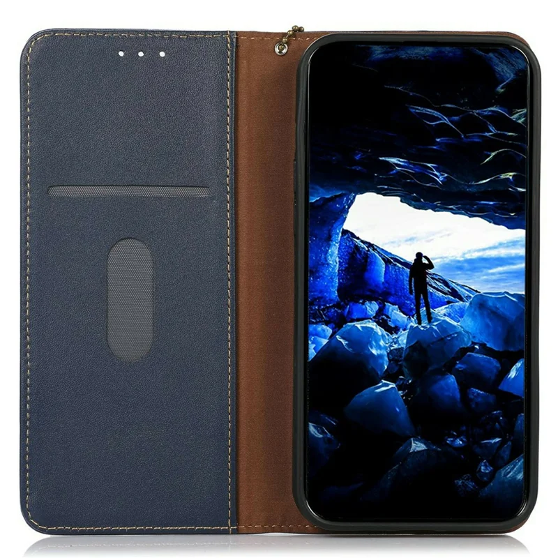 KHAZNEH For iPhone 17 Pro Case Wallet Genuine Cow Leather Phone Cover Nappa Texture - Blue