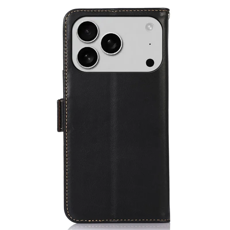 Voor iPhone 17 Pro hoesje RFID-blokkering Echt Rundleer Portemonnee Telefoonhoes - Zwart