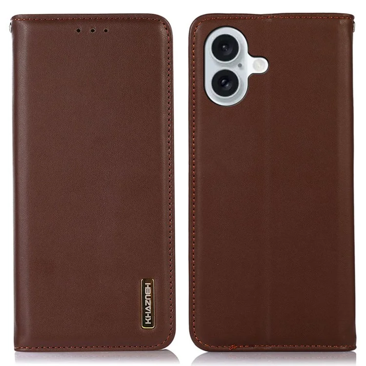 KHAZNEH Per iPhone 17 Cover a Portafoglio in Vera Pelle di Mucca, Cover per Telefono con Texture Nappa - Marrone