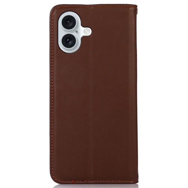 KHAZNEH Per iPhone 17 Cover a Portafoglio in Vera Pelle di Mucca, Cover per Telefono con Texture Nappa - Marrone