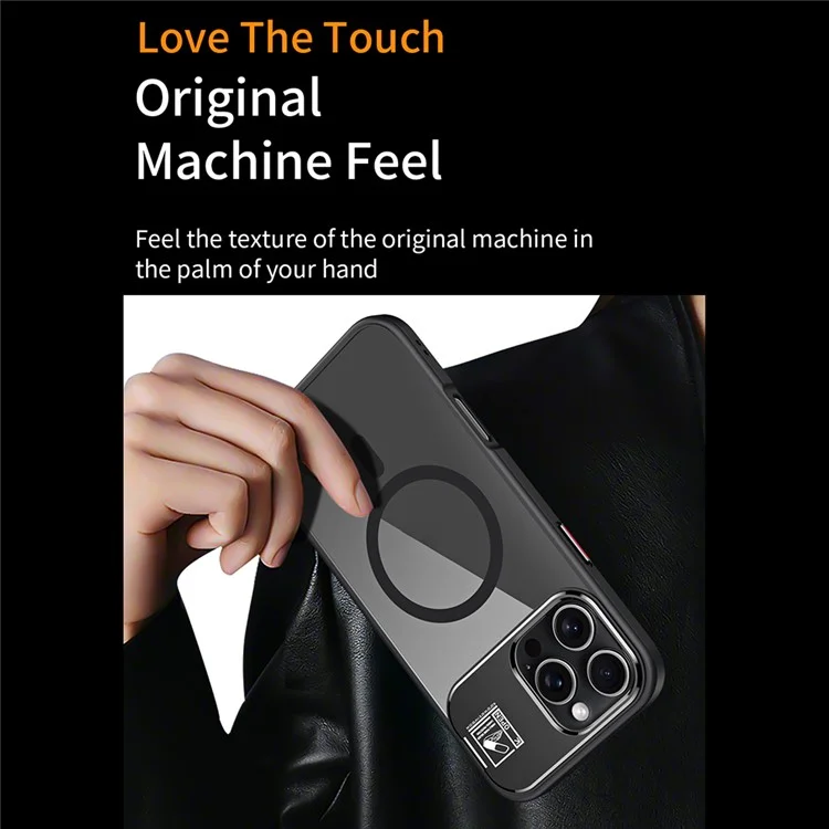 Für iPhone 16 Pro Max Magnetische Hülle TPU + Acryl Ständer Handyhülle mit Glasobjektivfolie - Schwarz
