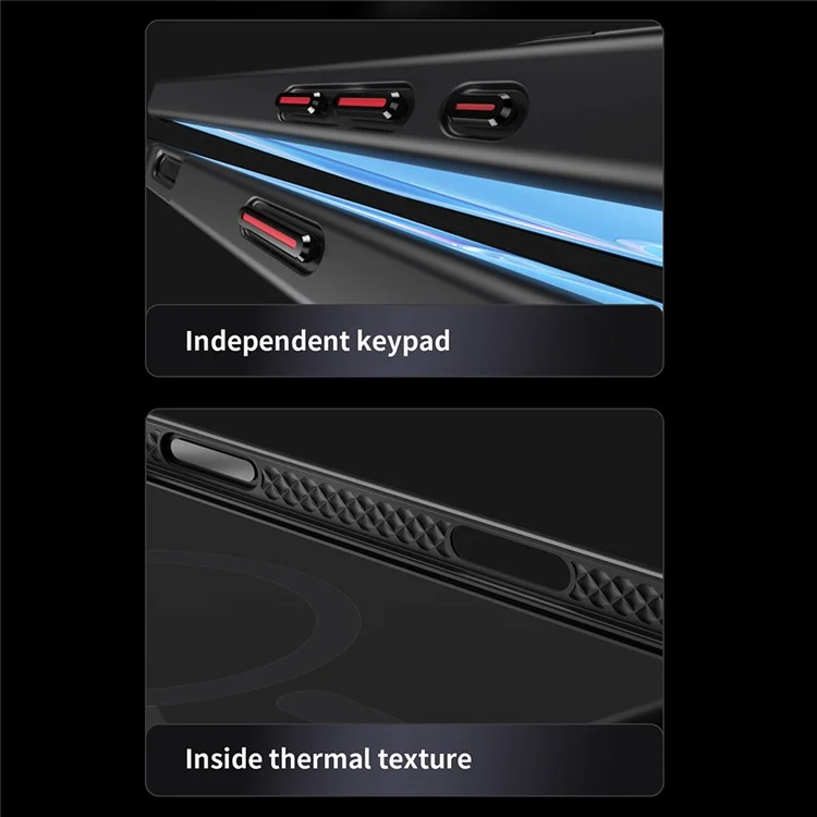Für iPhone 16 Pro Max Magnetische Hülle TPU + Acryl Ständer Handyhülle mit Glasobjektivfolie - Schwarz