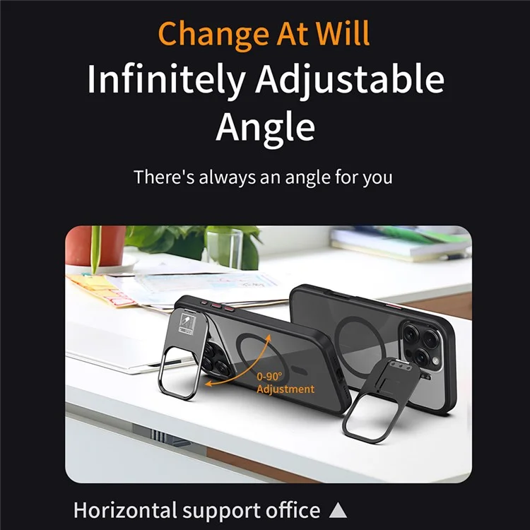 For iPhone 16 Pro Magnetic Case TPU + Acrylic Kickstand Phone Cover with Glass Lens Film - Black