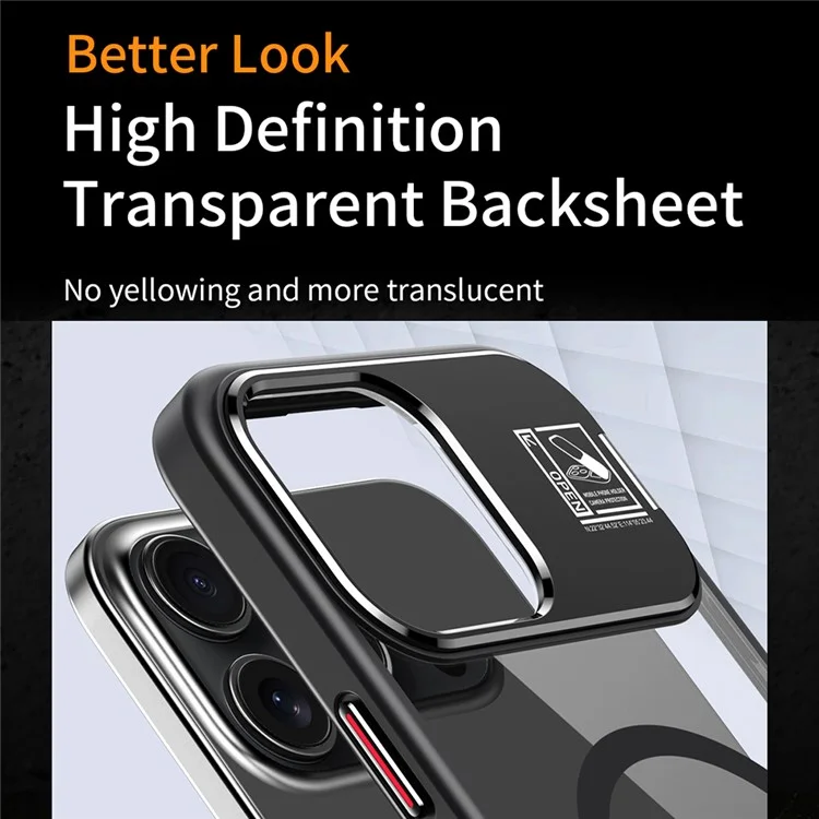 For iPhone 16 Pro Magnetic Case TPU + Acrylic Kickstand Phone Cover with Glass Lens Film - Black