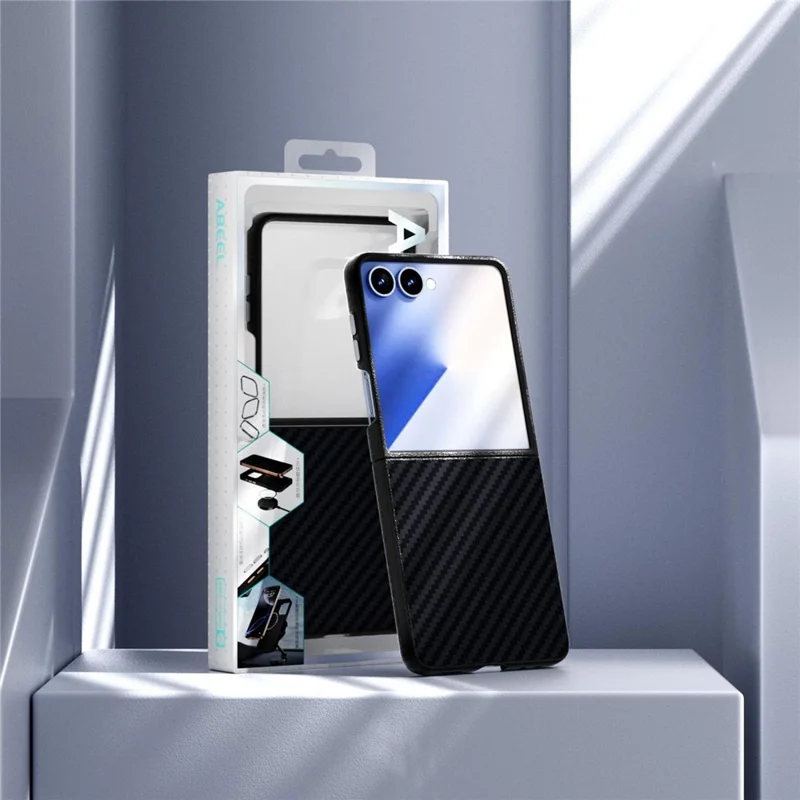 ABEEL Pour Samsung Galaxy Z Flip7 5G Étui Compatible avec MagSafe Texture Fibre de Carbone Coque Arrière - Noir