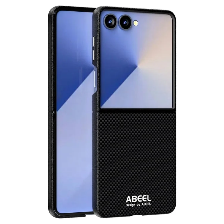 ABEEL Для Samsung Galaxy Z Flip7 5G Чехол, совместимый с MagSafe, с печатным ПК, алюминиевым сплавом и кожаной отделкой - Черный