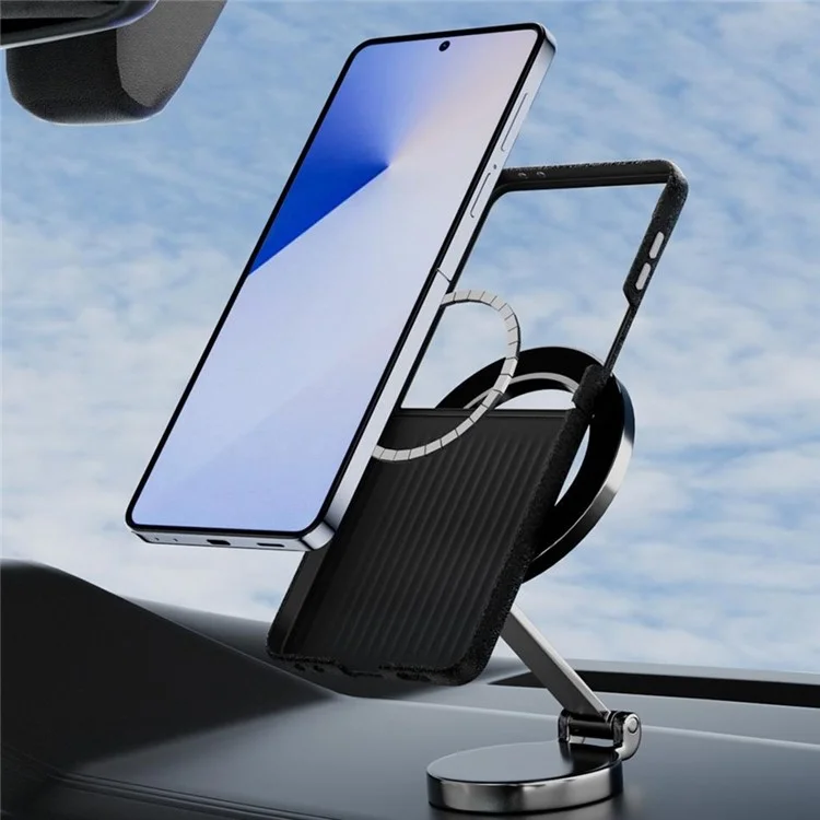 ABEEL Для Samsung Galaxy Z Flip7 5G Чехол, совместимый с MagSafe, с печатным ПК, алюминиевым сплавом и кожаной отделкой - Черный