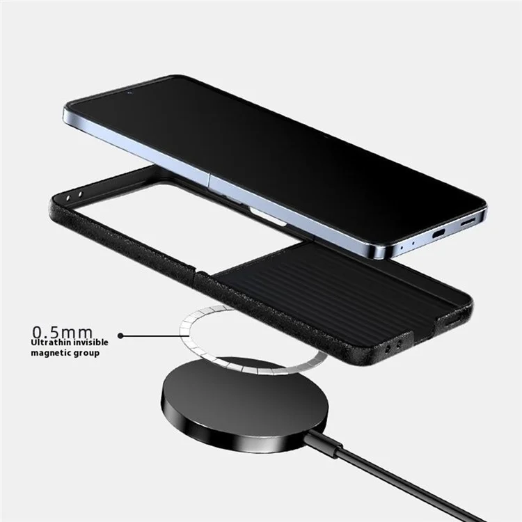 ABEEL Для Samsung Galaxy Z Flip7 5G Чехол, совместимый с MagSafe, с печатным ПК, алюминиевым сплавом и кожаной отделкой - Черный
