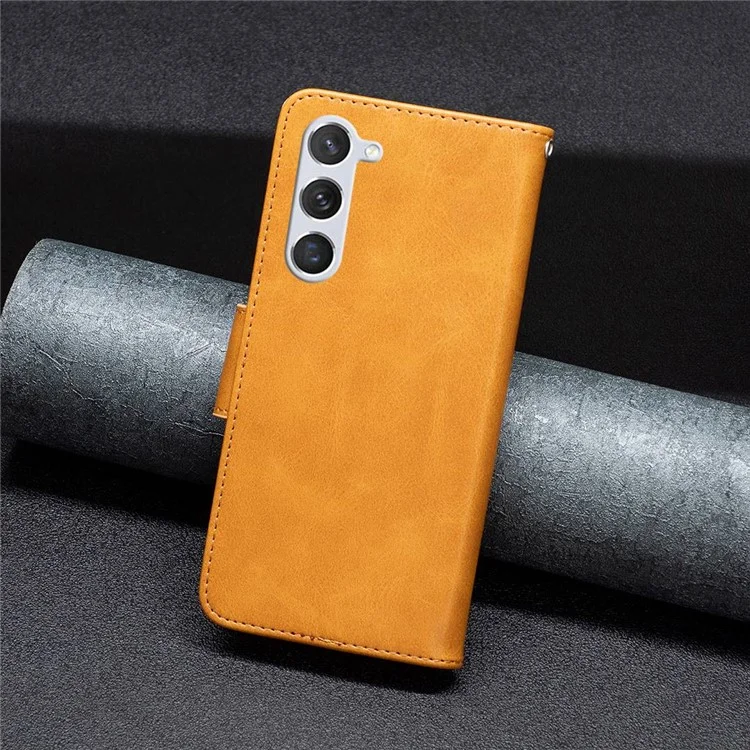 Para Samsung Galaxy S23 BF Leather Series-4 Magnetic Clasp Anti-scratch Phone Case Foldable Stand Flip Leather Wallet Cover with Wrist Strap - Amarillo