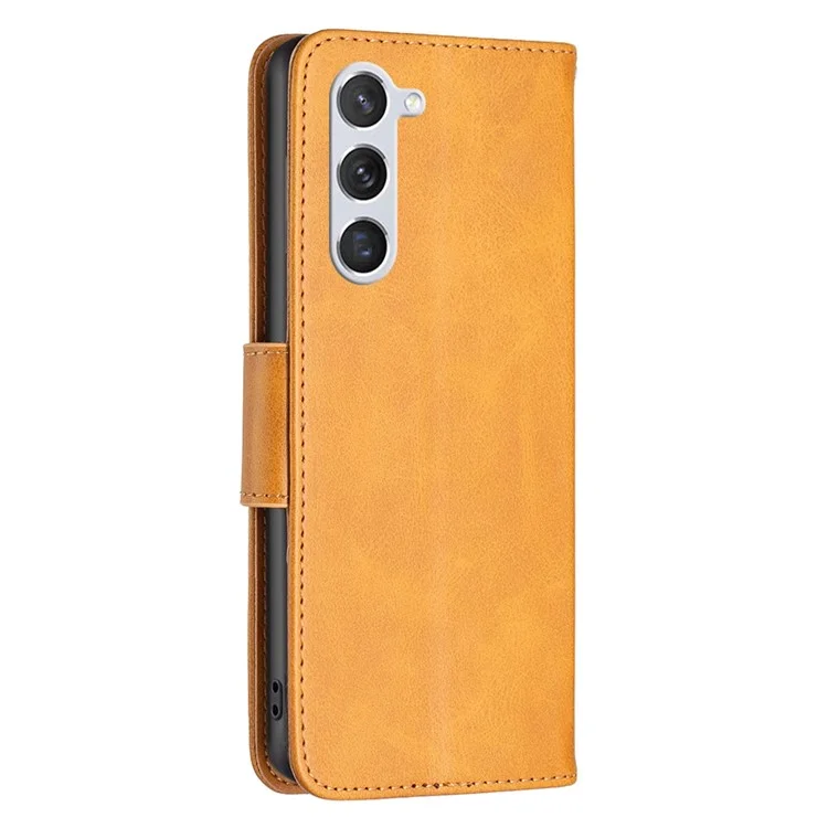 Para Samsung Galaxy S23 BF Leather Series-4 Magnetic Clasp Anti-scratch Phone Case Foldable Stand Flip Leather Wallet Cover with Wrist Strap - Amarillo