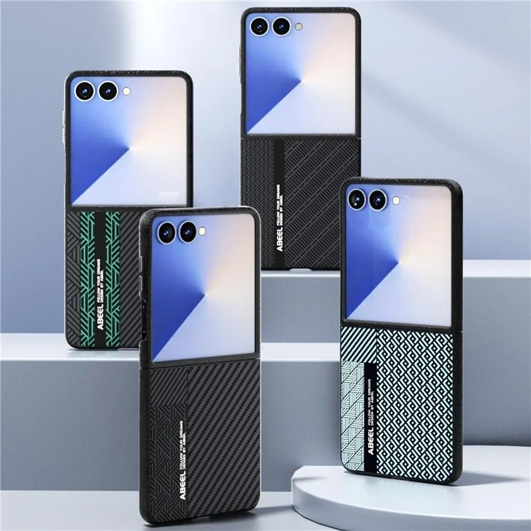 ABEEL Für Samsung Galaxy Z Flip7 5G Hülle PC + Aluminium-Legierung + PU-Leder Handyhülle Kompatibel mit MagSafe - Textur 2