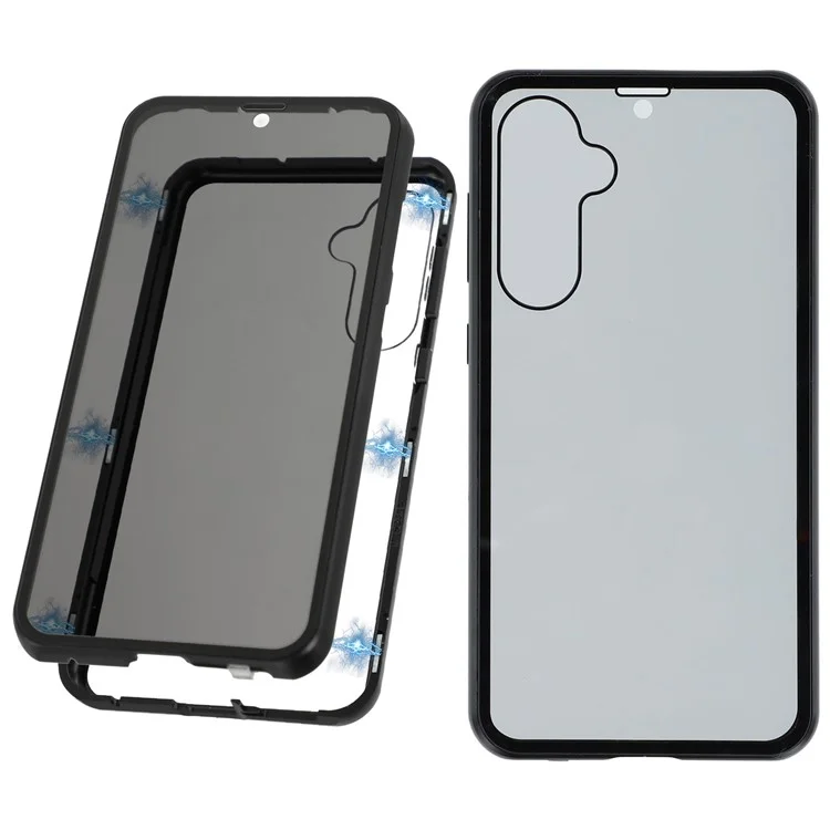 For Samsung Galaxy S23 FE Case with Anti-Spy Screen Protector Tempered Glass Metal Phone Cover Magnetic Clasp - Black