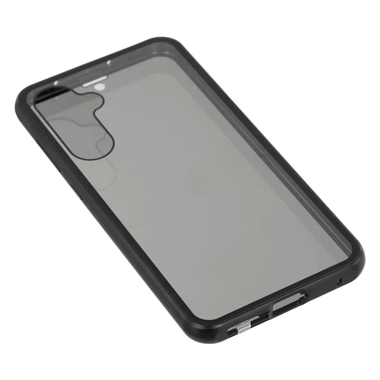 For Samsung Galaxy S23 FE Case with Anti-Spy Screen Protector Tempered Glass Metal Phone Cover Magnetic Clasp - Black