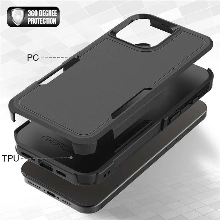 Bulk Purchasing For iPhone 16 Pro Max Case 2 in 1 PC + TPU Shockproof Phone Cover - Black