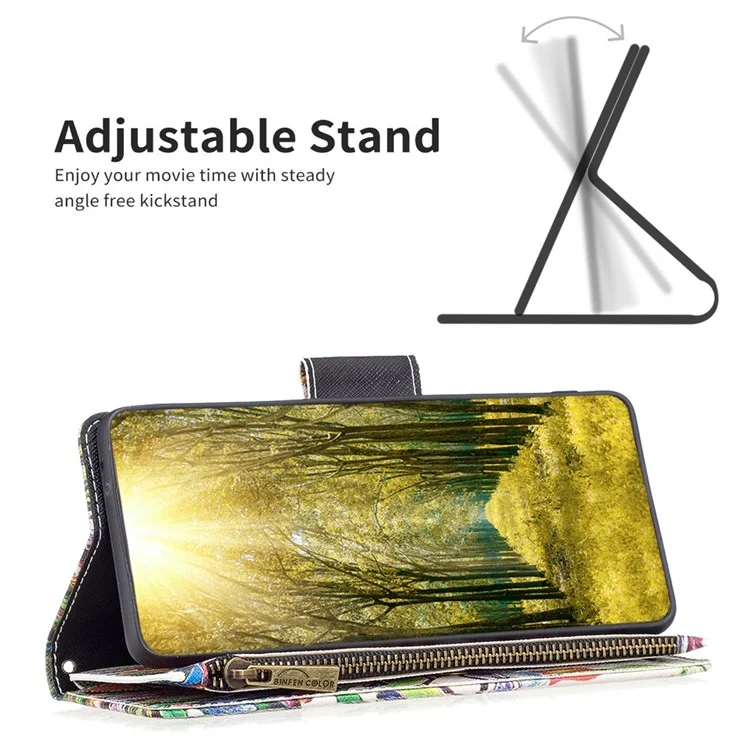 For Samsung Galaxy S23 Leather Case with Strap Pattern Printing Zipper Wallet Phone Stand Cover - Life Tree