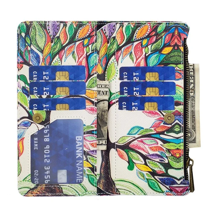 For Samsung Galaxy S23 Leather Case with Strap Pattern Printing Zipper Wallet Phone Stand Cover - Life Tree