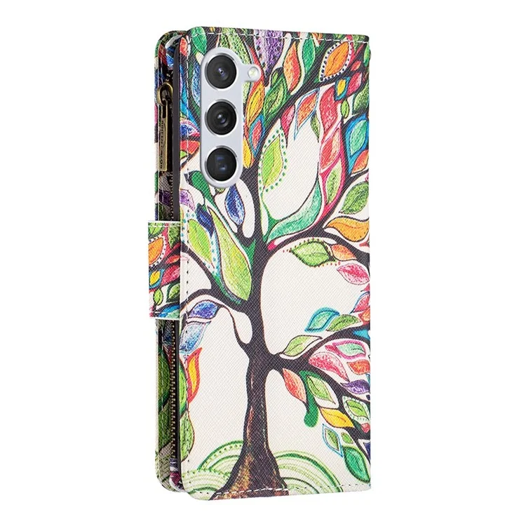 For Samsung Galaxy S23 Leather Case with Strap Pattern Printing Zipper Wallet Phone Stand Cover - Life Tree