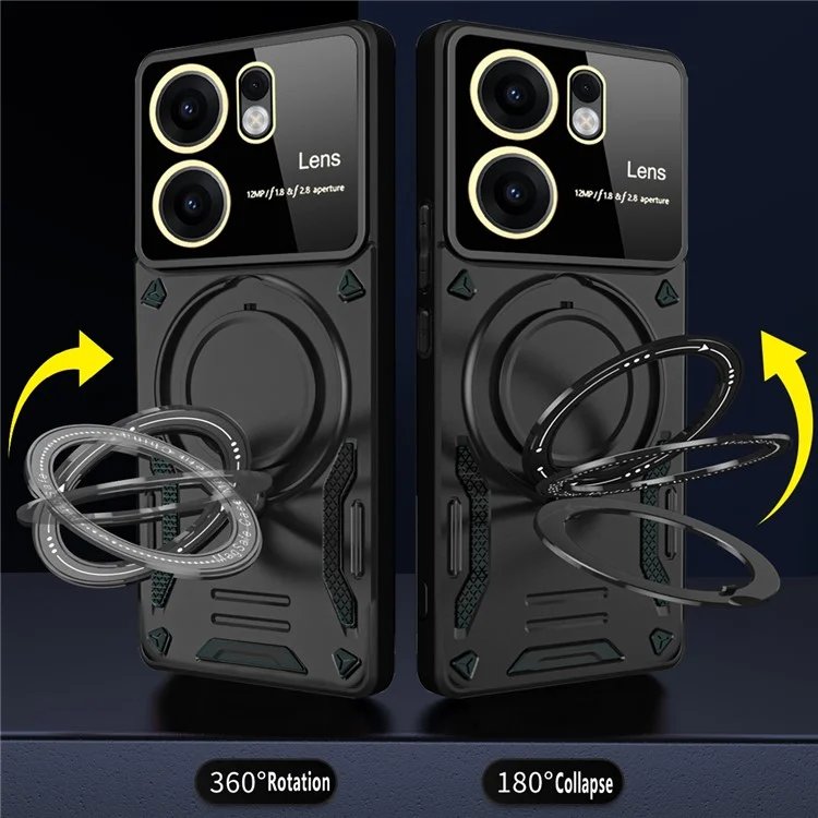 For Oppo Reno13 F 4G / 5G Case Rotating Magnetic Kickstand PC + TPU Phone Cover - Black