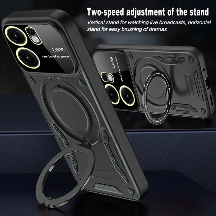 For Oppo Reno13 F 4G / 5G Case Rotating Magnetic Kickstand PC + TPU Phone Cover - Black