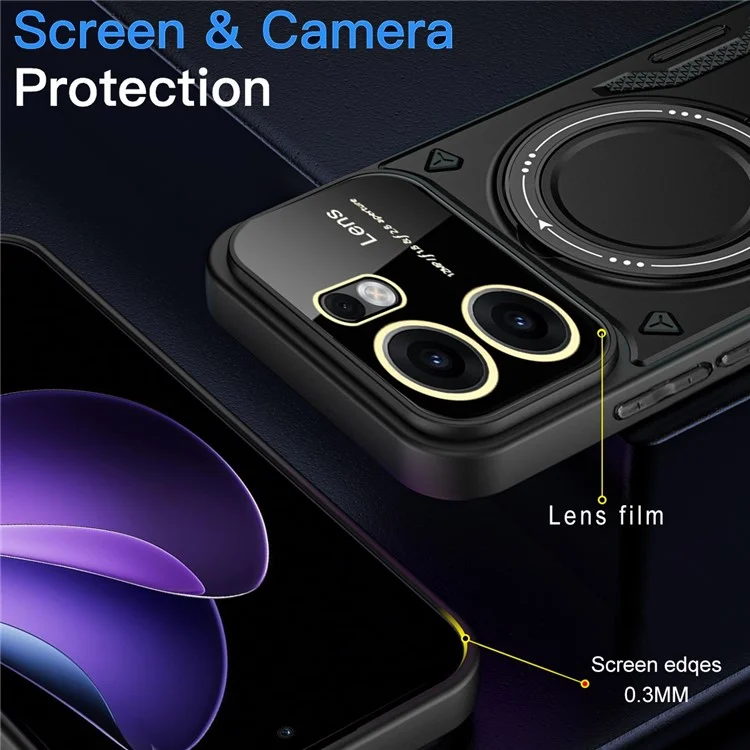 For Oppo Reno13 F 4G / 5G Case Rotating Magnetic Kickstand PC + TPU Phone Cover - Black