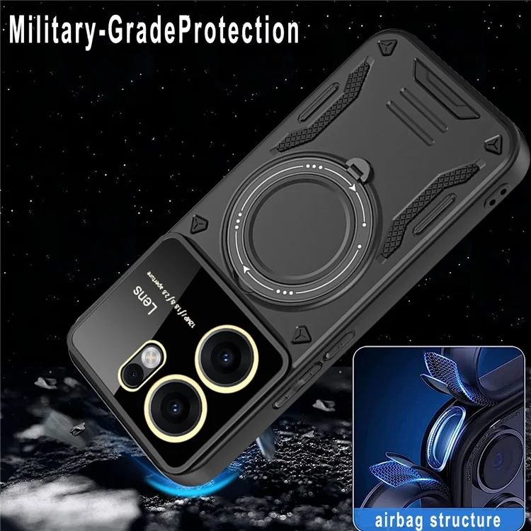 For Oppo Reno13 F 4G / 5G Case Rotating Magnetic Kickstand PC + TPU Phone Cover - Black
