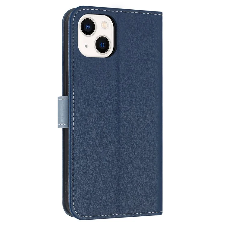 Für iPhone 14 / 13 Hülle Schleifendekor Leder Telefon Brieftasche mit Handschlaufe - Dunkelblau