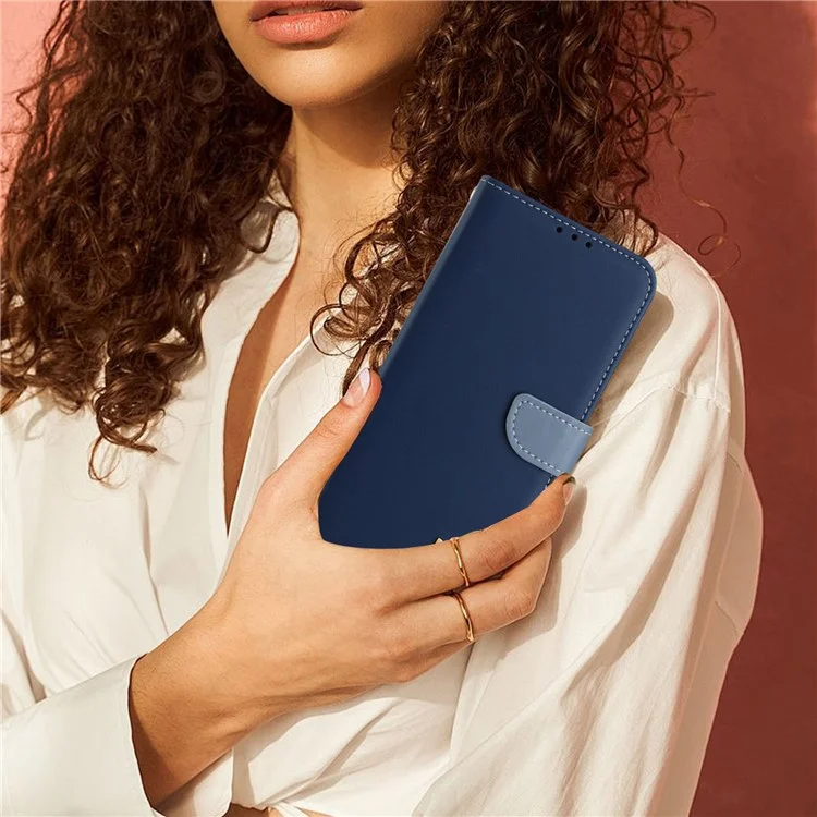Für iPhone 14 / 13 Hülle Schleifendekor Leder Telefon Brieftasche mit Handschlaufe - Dunkelblau