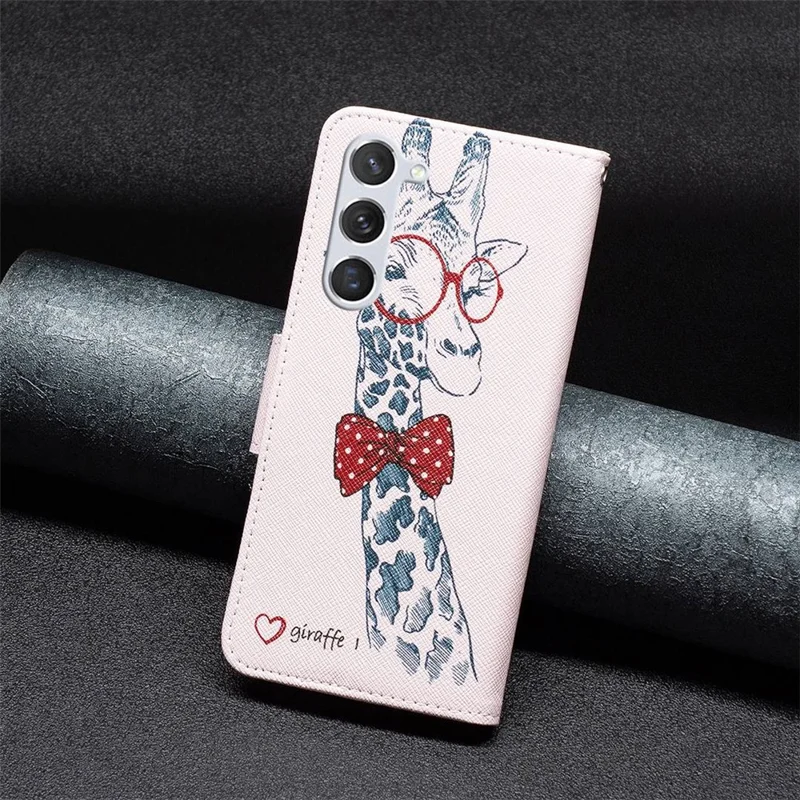 For Samsung Galaxy S23 Phone Case Pattern Printing PU Leather Wallet Stand Cover - Giraffe