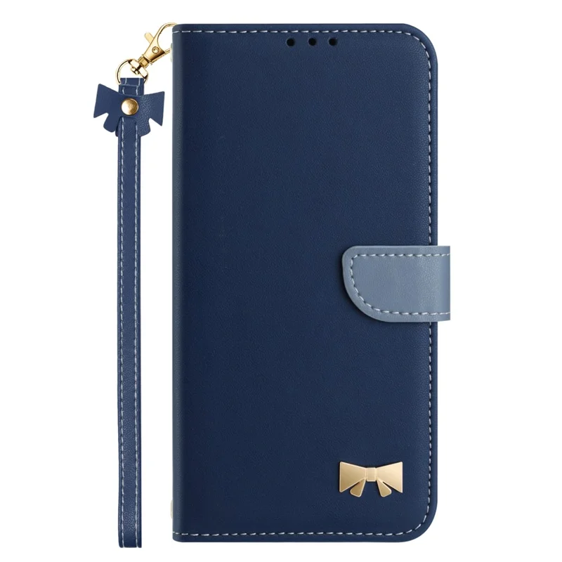 For Google Pixel 10 Pro XL / 9 Pro XL Case Bowknot Decor Wallet Leather Phone Cover with Wrist Strap - Dark Blue